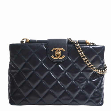 CHANEL Leather Matelasse Coco Mark Chain Shoulder Bag - Navy