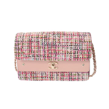 CHANEL Matelasse Chain Shoulder Pink Women's Tweed Bag