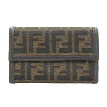 FENDI Zucca Pattern Pass Trifold Wallet Canvas Leather Brown