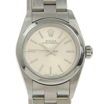 ROLEX Oyster Perpetual 76080 Stainless Steel Automatic Ladies Silver Dial Watch