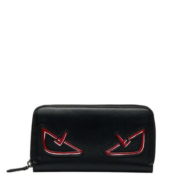 FENDI Monster Bugs Eye Round Long Wallet 7M0210 Black Red Leather Women's