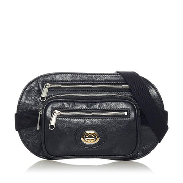 Gucci Interlocking G Waist Bag Body 575857 Black Leather Ladies