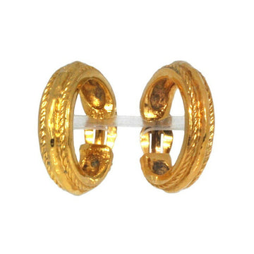 YVES SAINT LAURENT Earrings Gold YSL Hoop GP Big Circle Accent Round Clip