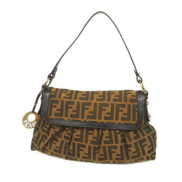 FENDI Shoulder Bag Zucca Nylon Canvas Brown Gold Hardware Women's