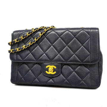 Chanel Matelasse W Chain Shoulder Bag Lambskin Navy