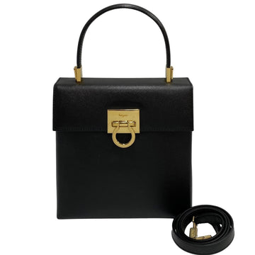 SALVATORE FERRAGAMO Gancini Hardware Leather 2way Handbag Shoulder Bag Black