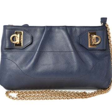 Salvatore Ferragamo Gancini M2201-33-fe Leather Clutch Bag,Shoulder Bag Navy