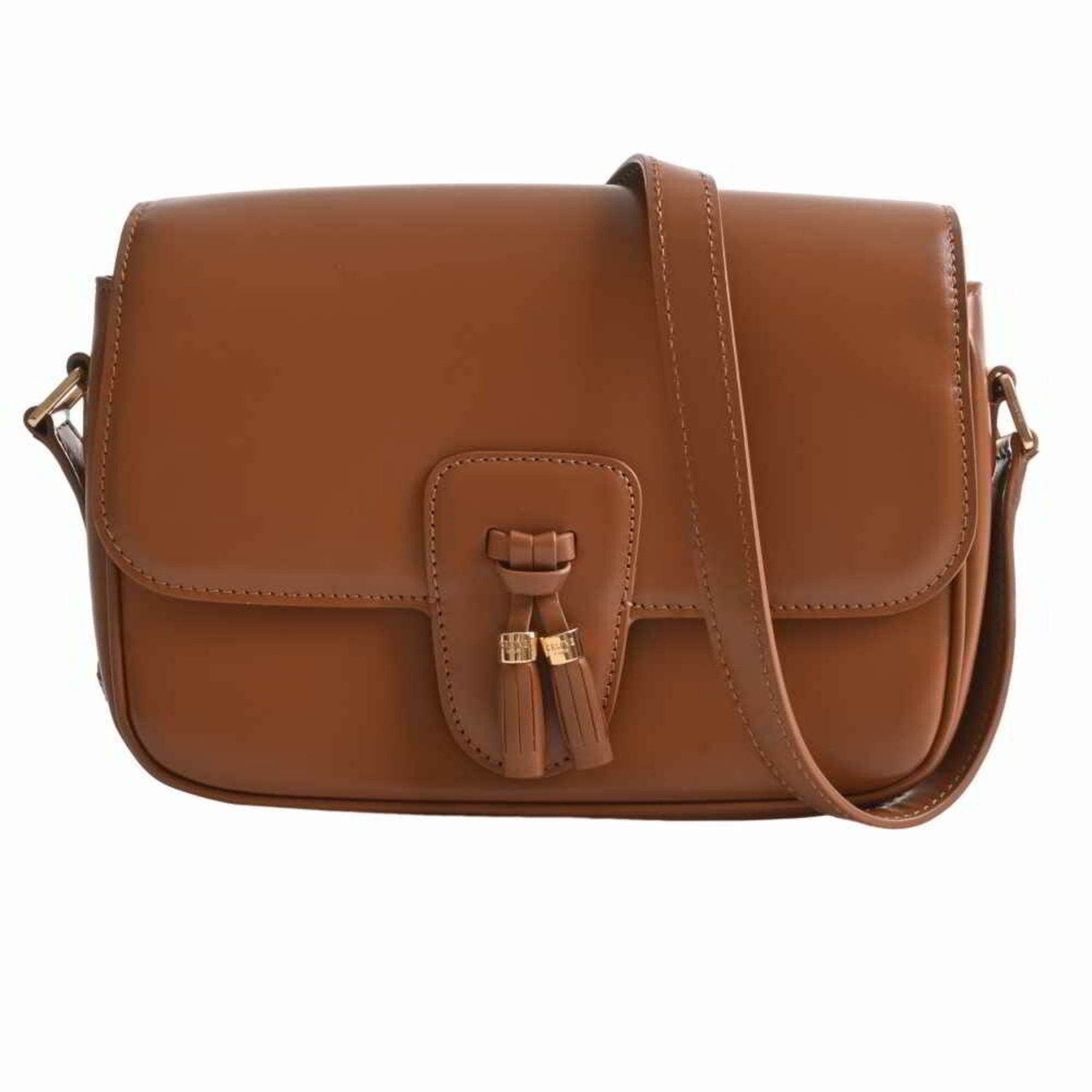 Celine Leather Tassel Medium Shoulder Bag Brown