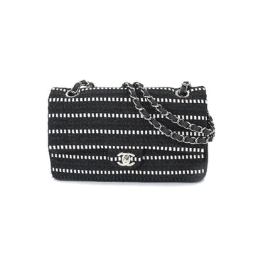 Chanel matelasse 25 chain shoulder bag canvas black white A01112 silver metal fittings Matelasse Bag