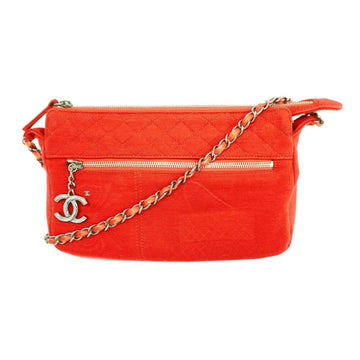 CHANEL Shoulder Bag Matelasse Chain Cotton Red Ladies