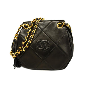 CHANEL Shoulder Bag Matelasse Chain with Fringes Lambskin Black Gold Hardware Women's