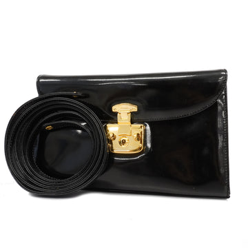 GUCCIAuth  Ladylock 004 1817 0465 Women's Patent Leather Shoulder Bag Black