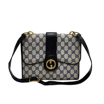 GUCCI Old GG Logo Pattern Hardware Leather Genuine One Shoulder Bag Mini Tote Navy