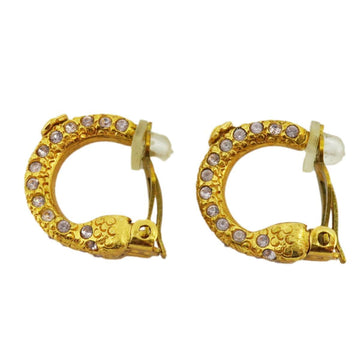 CHANEL earrings here mark rhinestone GP plated gold 01P ladies