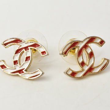 CHANEL earrings  CC mark stripe pattern red/white gold