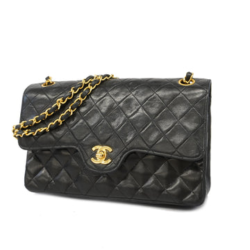 Chanel Matelasse W Flap W Chain Women's Leather Shoulder Bag Black