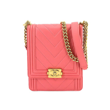 CHANEL Boy  Chain Shoulder Bag Leather Pink Gold Hardware AS0130