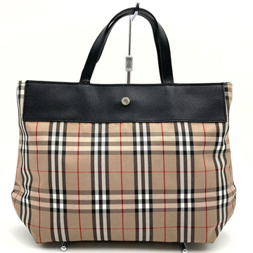 BURBERRY London Tote Bag Brown Tea Nova Check Pattern Canvas Leather Ladies