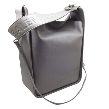 BALENCIAGA North South Shoulder Bag 659920 Light Gray Leather Handbag Women Men Unisex