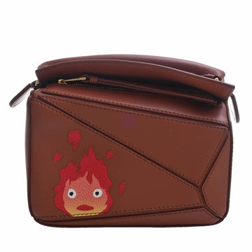LOEWE Puzzle Leather Handbag Howl's Moving Castle Calcifer Ghibli Collaboration A510U95X63 Brown Women's