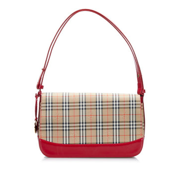 BURBERRY Nova Check Shadow Horse Shoulder Bag Beige Red Canvas Leather Women's