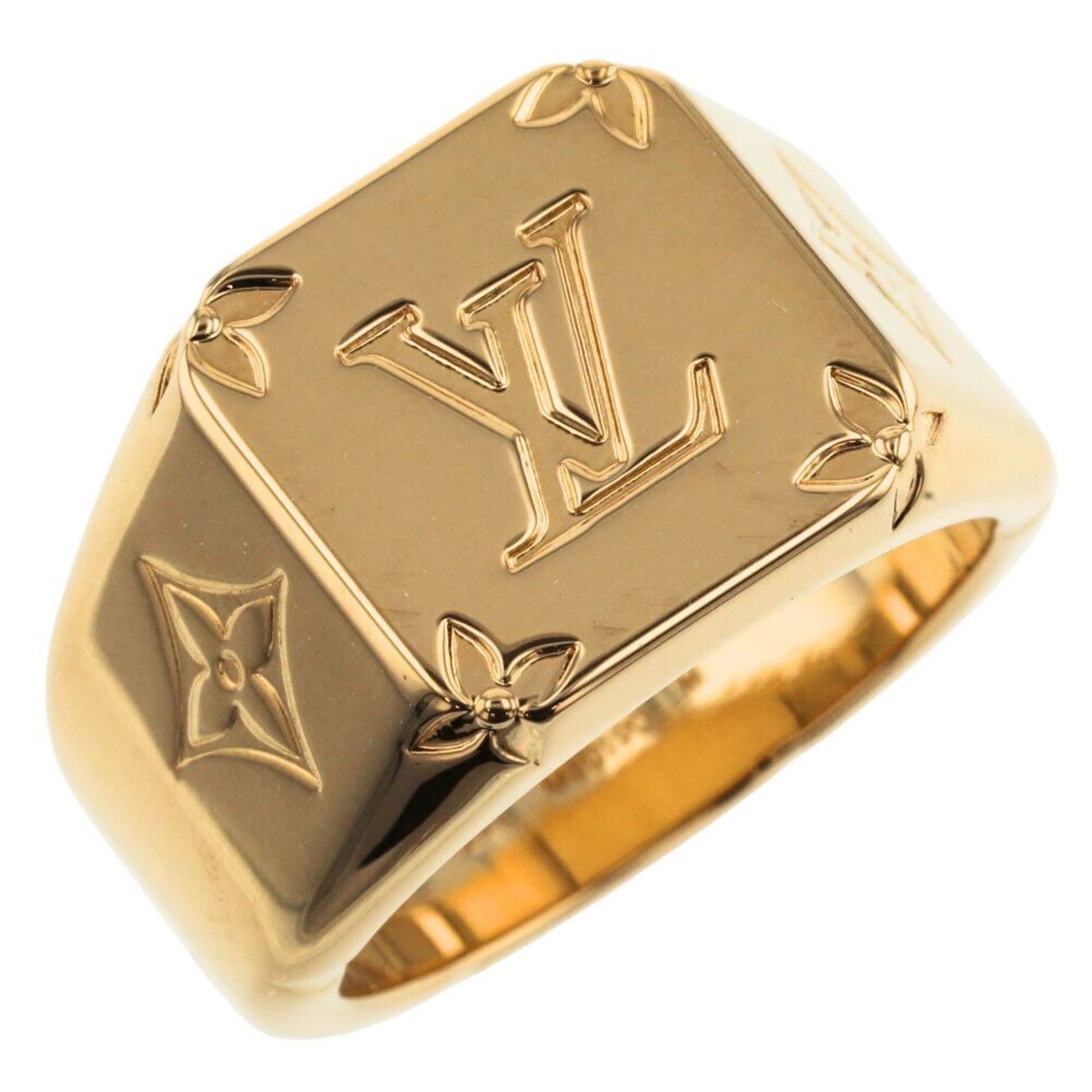 Authenticated Used LOUIS VUITTON Louis Vuitton Signet Ring Monogram Men's  Accessory LV Logo L Size 20 Equivalent GP Gun Metallic M62488