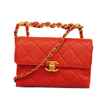 CHANELAuth  Matelasse Chain Shoulder Women's Leather Shoulder Bag Red Color