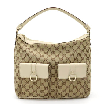 GUCCI GG Canvas Shoulder Bag Handbag Leather Khaki Beige 153025