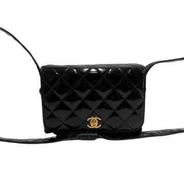 CHANEL Matelasse Patent Leather Mini Shoulder Bag Pochette Black