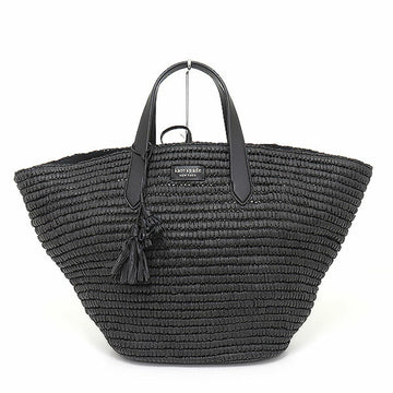 KATE SPADE cabana straw large tote paper raffia leather black PXR00509 tassel resort