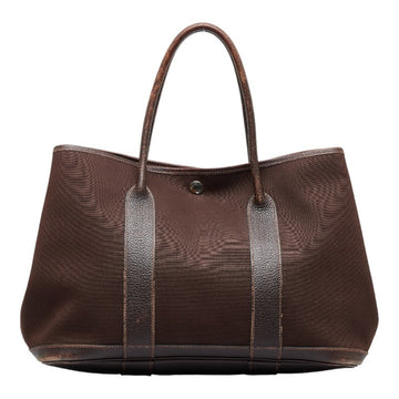 HERMES Garden PM Tote Bag Handbag Dark Brown Toile Officier Buffle Ladies