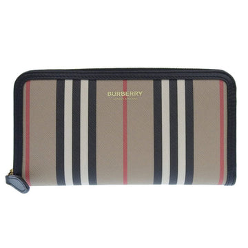 BURBERRY round long wallet black beige