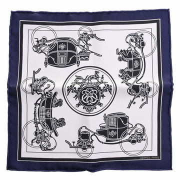 HERMES Silk Carre Nano 20 EX-LIBRIS Scarf Muffler Blue White Black Ladies