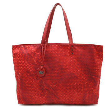 BOTTEGA VENETA Intreccio Lusion Tote Bag Handbag Nylon Leather Red