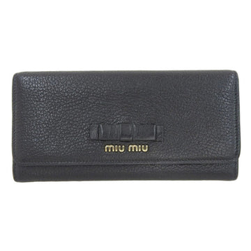 MIU MIU Leather Ribbon Bifold Long Wallet Black Ladies