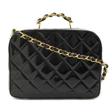 CHANEL Matelasse Handbag Vanity Bag Chain Shoulder Enamel Patent Leather Black