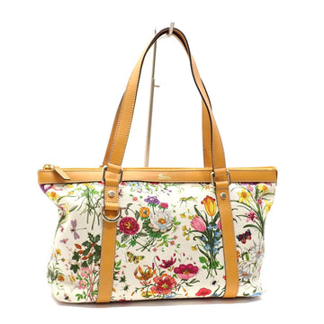 GUCCI Tote Bag Women's Ivory Brown Multicolor Canvas Leather 272399 Flora Flower Butterfly