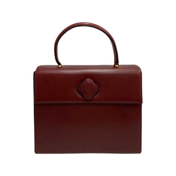 CARTIER Vintage Mustline Logo Turnlock Leather Handbag Mini Tote Bag Bordeaux