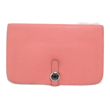 HERMES Dogon GM Bifold Long Wallet Pink Taurillon Clemence leather