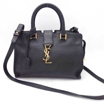 SAINT LAURENT Handbag Shoulder Bag Baby Cabas Leather Black Gold Women's