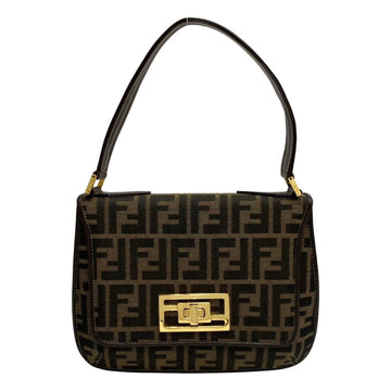 FENDI Zucca pattern FF logo metal fittings canvas leather mini handbag semi shoulder bag brown 23901