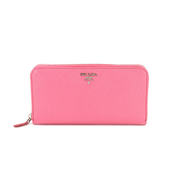 PRADA Saffiano round fastener long wallet leather pink 1ML506 silver metal fittings Zipped Around Long Wallet