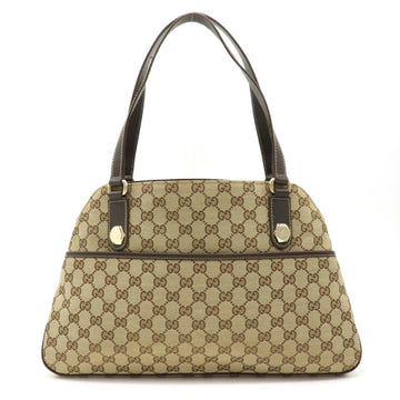 Gucci GG canvas tote bag shoulder leather khaki beige dark brown 163288