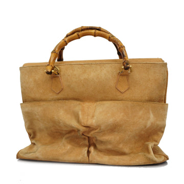 GUCCIAuth  Bamboo 002 2855 0322 0 Women's Suede Tote Bag Beige