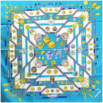 HERMES Silk Scarf Muffler Carre90 Pelile main Seamstress Light Blue  Ladies