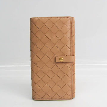 BOTTEGA VENETA Intrecciato Women's Leather Long Wallet [bi-fold] Beige