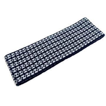 HERMES Hair Band H Pattern Allover Cashmere M Size Navy White Accessory Ornament 23SS Women's Men's