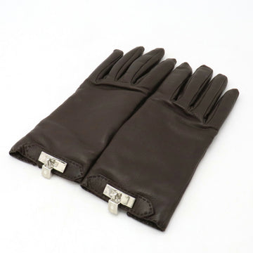 HERMES Kelly GANTS FEMME SOYA Gloves Leather Mocha Dark Brown #7.5