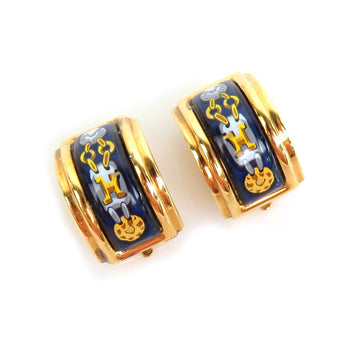 HERMES Earrings Cloisonne Metal/Enamel Gold x Navy Women's