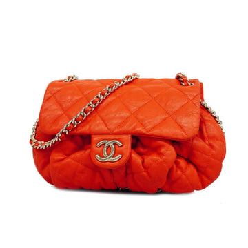 CHANEL Shoulder Bag Matelasse Chain Leather Red Silver Hardware Women's